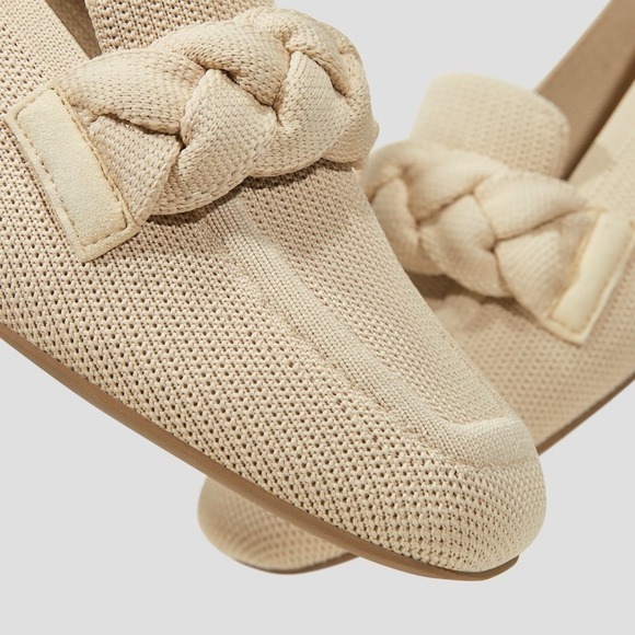Vivaia Knit Loafers‎ Braided Square Toe Slip On Loafers Beige Size 10 EUR 41.5 - Picture 9 of 13